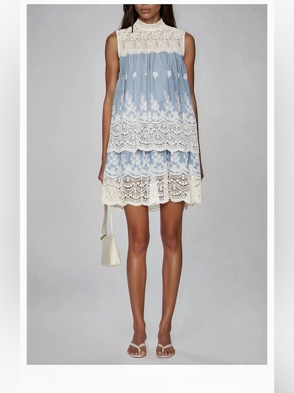 Innovare Denim Kallima Lace Floral Cutout Mini Dress in Blue Size S